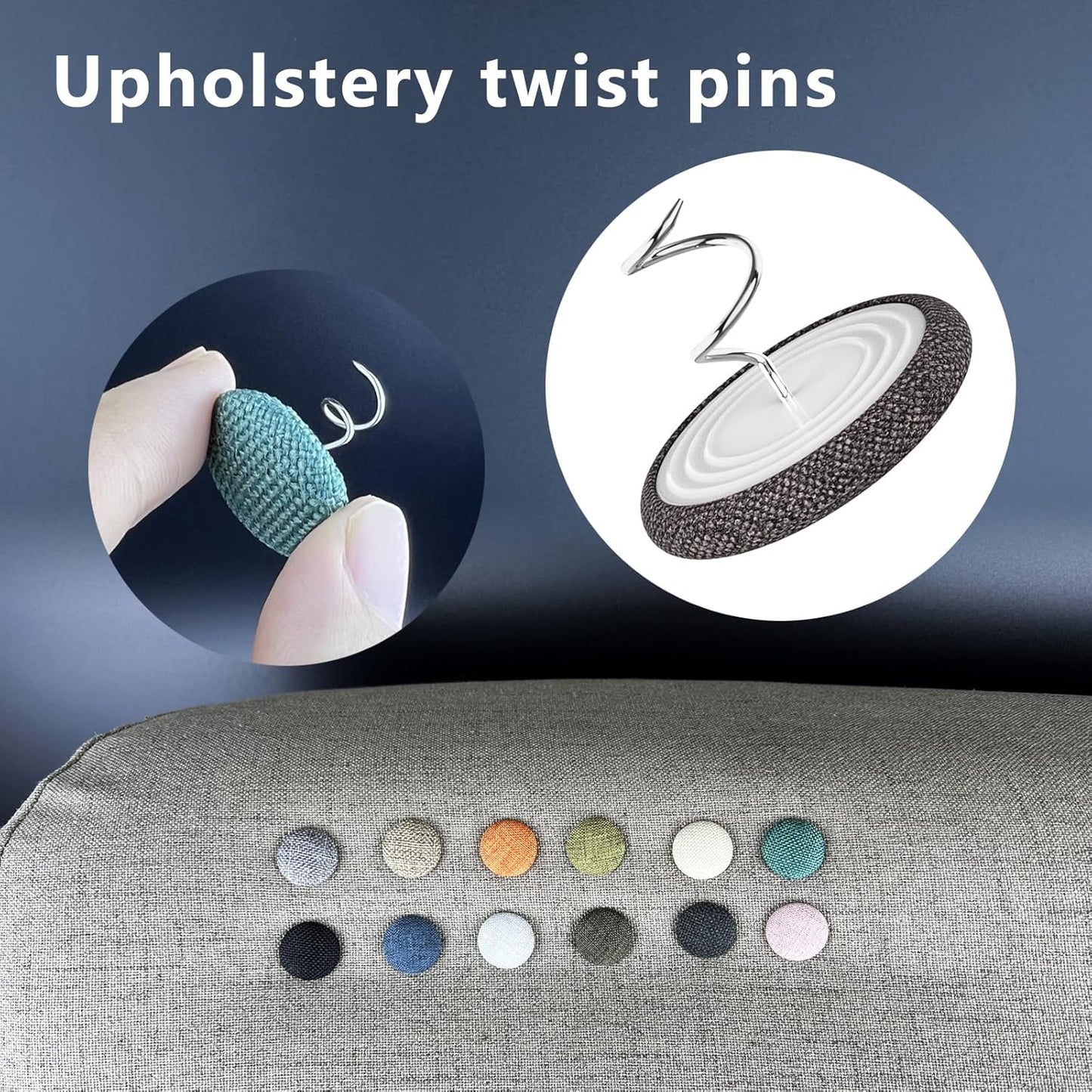 12 Colors Fabric Covered Button Twist Pins for Sofa, Upholstery, Armchair Caddies, Bed Skirts, Slipcovers (Rice White,
