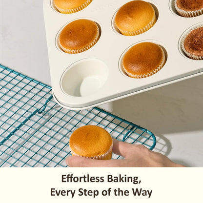 CAROTE 7-Piece Ceramic Baking Pans Set, Aluminized Steel Bakeware Sets, Toxin-Free Nonstick Stackable Oven Pans with Cookie Sheet, Muffin Pan, Loaf Pan, Roasting Pan, Cake Pans, Cooling Rack