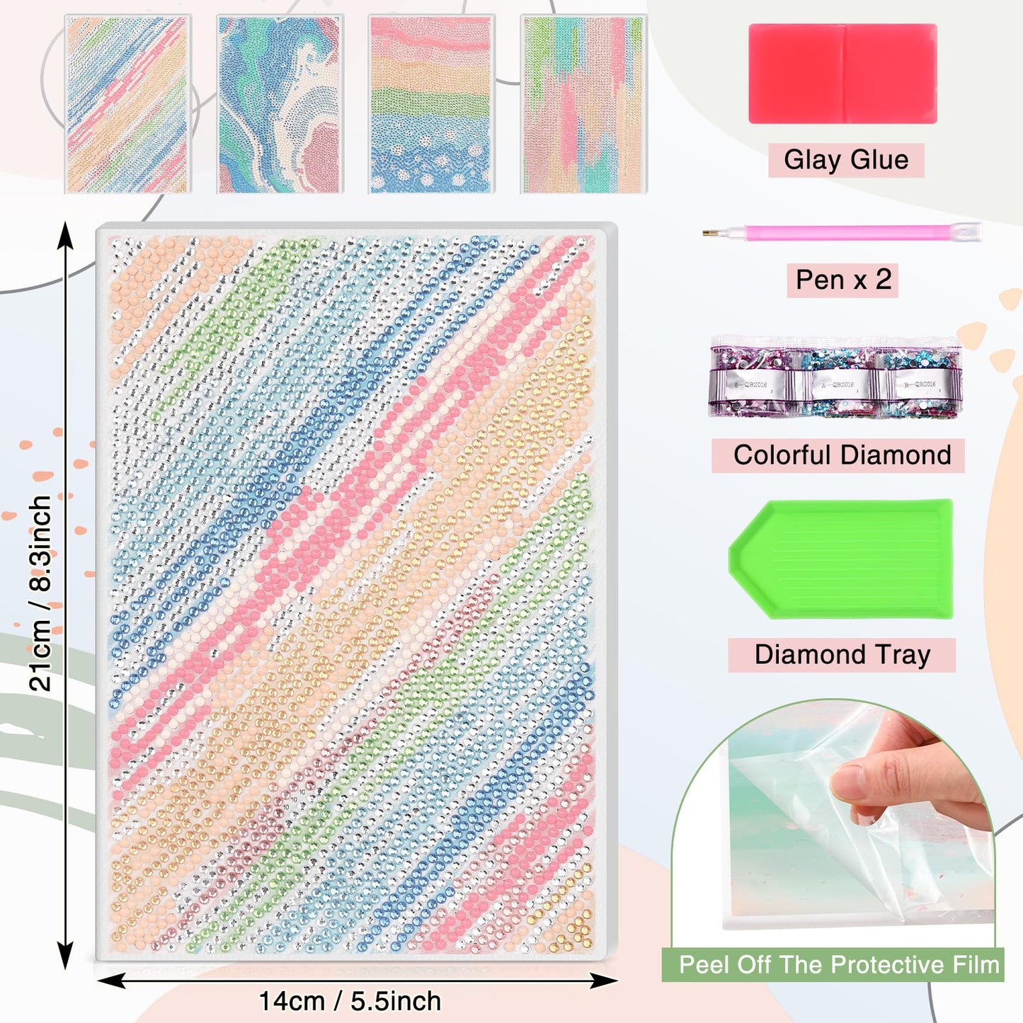 Mooliwe 4 Pcs Diamond Painting Notebook for Adults, Diamond Art Journal DIY Art Kits Sets A5 Leather Painting Sketchbook Christmas Gifts for Adults Beginners(Watercolor)