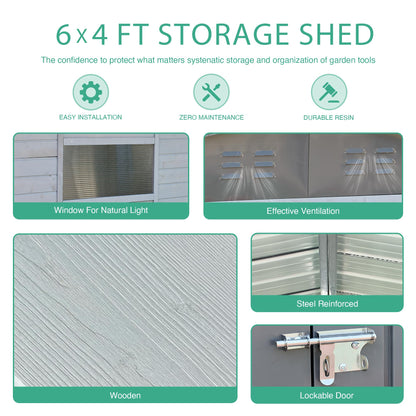 Jaxenor 6x4 FT Outdoor Wood Storage Shed, Garden Tool Shed with Windows, Outside Storage Shed Waterproof for Backyard, Garden, Patio, 4 Vents (Without Floor) Gray