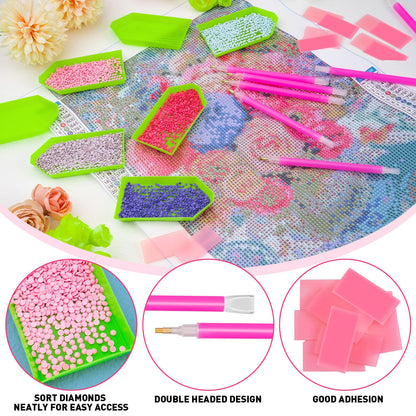 60PCS Diamond Art Painting Tools 5D Diamond Art Wax Accessories with 20 Drill Pen Grip Tray, Diamond Painting Kits for Kids Adults DIY Diamond Painting Crafts