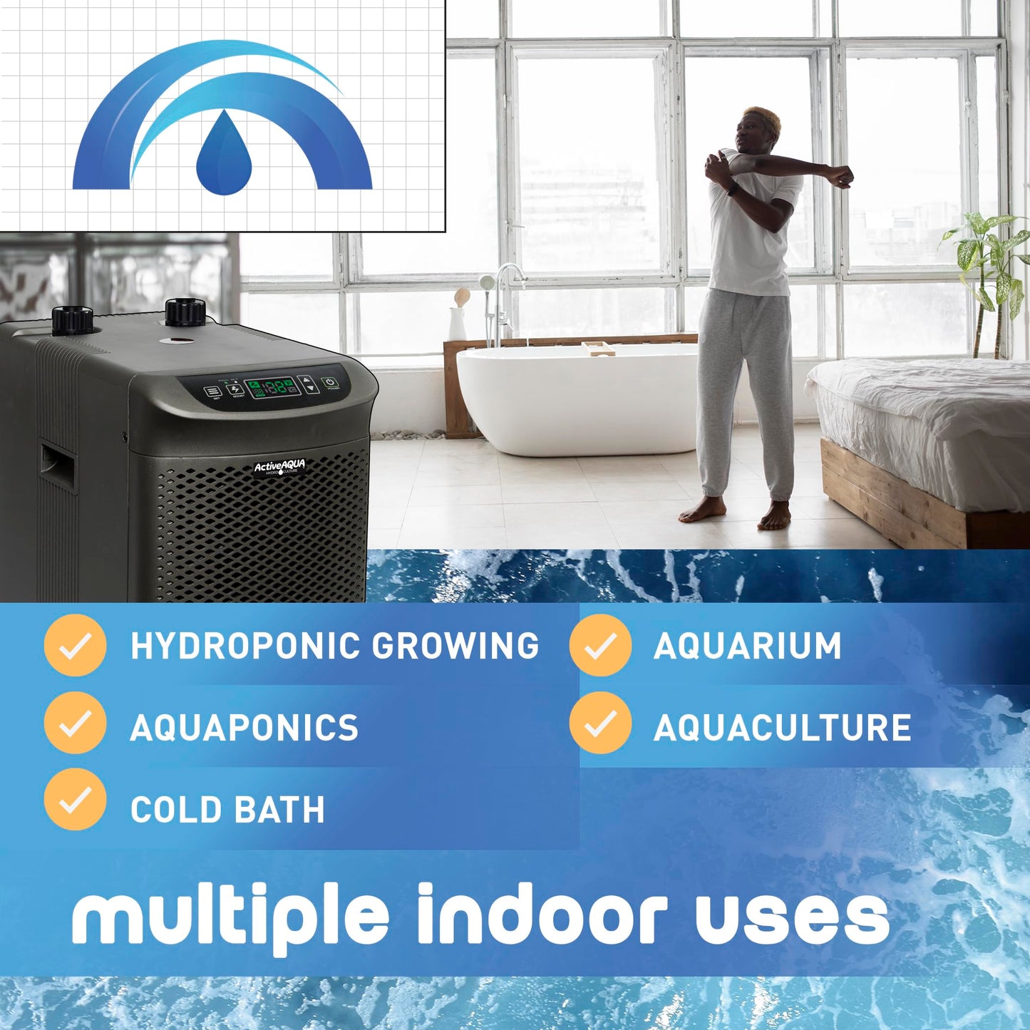 Active Aqua 0.10 HP Water Chiller with Boost | Cold Plunge & Ice Bath Cooler | Digital Temp Control | Fresh & Salt Water, Hydroponics, Aquariums | 10–40 Gal