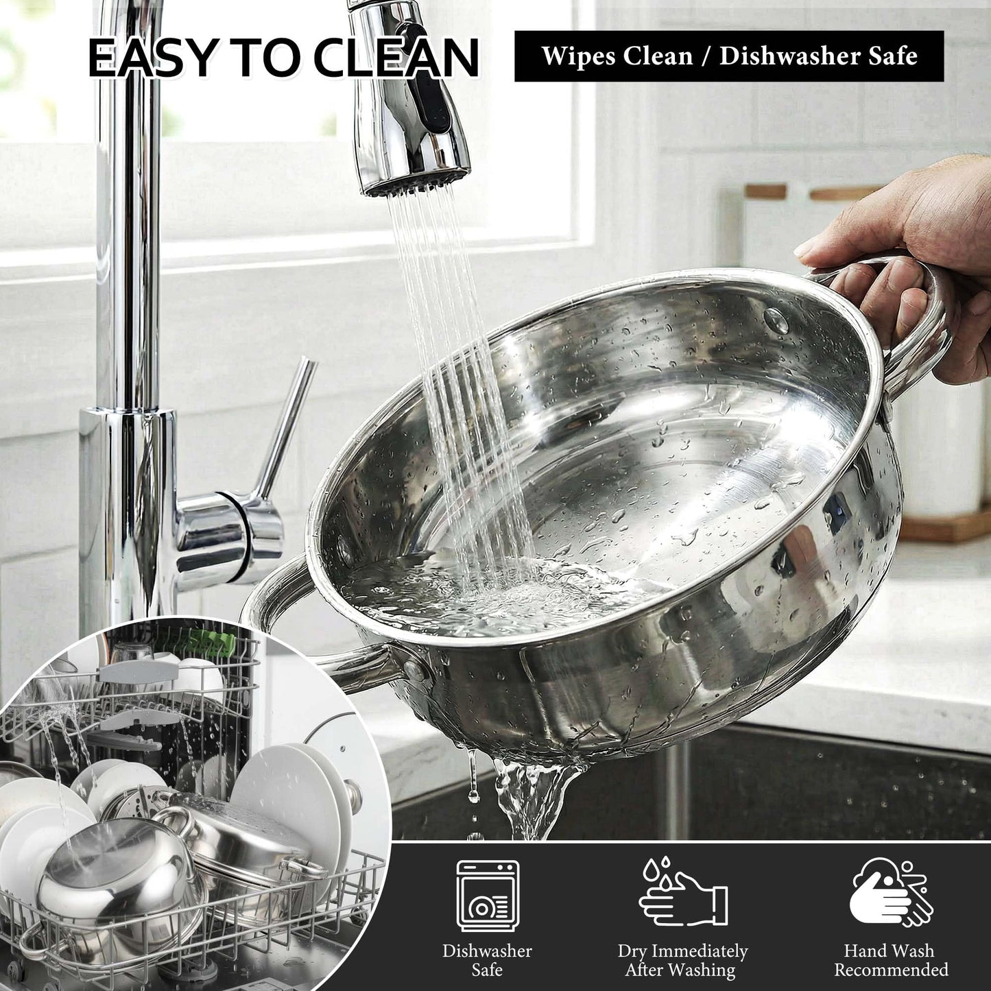 AuFranc® 5 Quart Steamer for Cooking - Stainless Steel Steam Pot with Steamer Basket, Multipurpose Cooking Stock Pot with Tempered Glass Lid, Non-Toxic Cookware for Slow Cooking and Steaming (Silver)