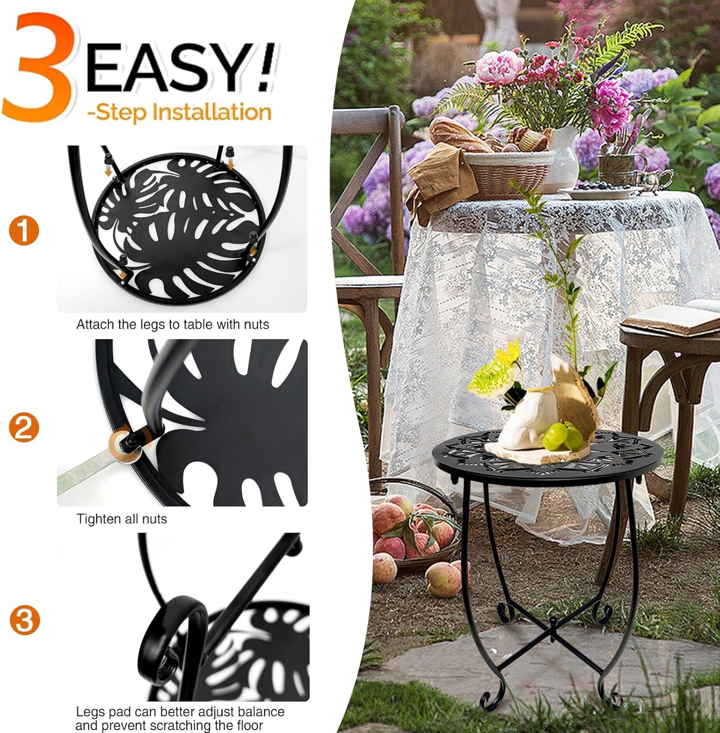 Fashion&cool 14 Inch Patio Side Tables, Weather Resistant Metal Outdoor Side Table for Halloween, Round End Table Side