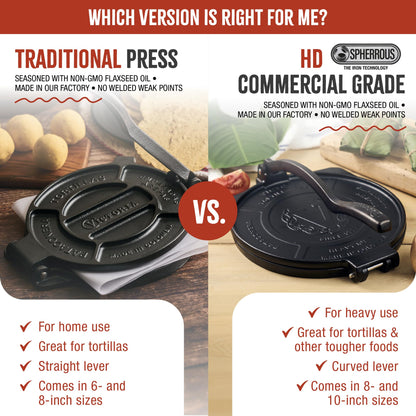 Victoria Cast Iron Tortilla Press, Tortilla and Roti Maker, Made in Colombia, 6.5 Inches
