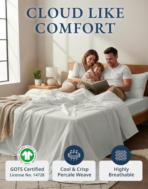 LANE LINEN Twin XL Sheets Set - 100% Organic Cotton, Soft Percale Bedding, Glacier Grey, Fits Mattresses Up to 15” Deep