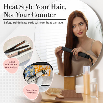 Heat Resistant Mat - Curling Iron Holder - Straightener pad - Flat Iron Holder - Silicone Mat for Hair Tools - Hot Tool Mat - Salon Tools - Hot Iron Holster - Vanity Mat - Vanity Accessories for Women