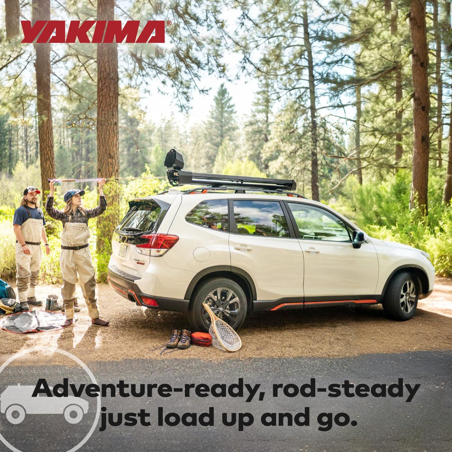 Yakima Rooftop Fly Rod Carrier, Adjustable Length Holder for up to 4 Fly Fishing Poles up to 10 Ft Long – Felt Padding, Reel Box & Tubes for Secure Gear Storage, DoubleHaul