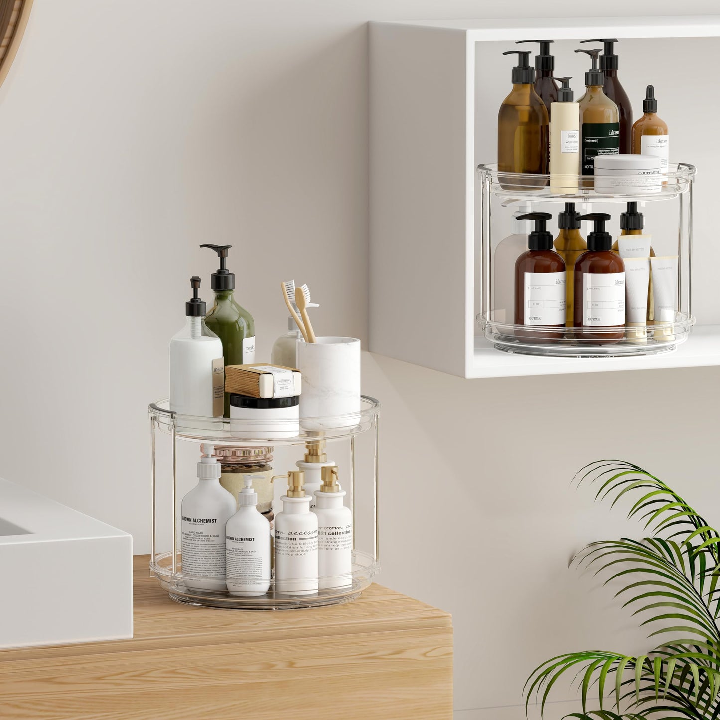Pantasia 2 Tier Lazy Susan Turntable Organizer 9.25 inch, Rotating Spice Rack Organization for Cabinet, Bathroom, Pantry, Countertop, Kitchen, Vanity, Medicine Cabinet Organizer, Clear