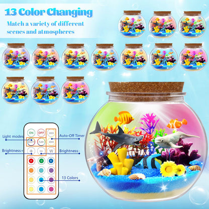 Ocean Light Up Terrarium Kit for Kids - LED Night Light Ocean Birthday Gifts for Girls & Boys Ages 4 5 6 7 8-12, Kids Arts & Crafts Kit, Easter Ideal Gifts