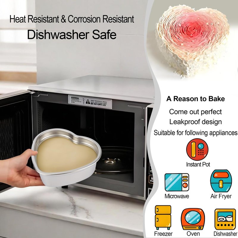 Heart Shaped Cake Pans Set of 2, 8 Inch Heart Cake Pan with 60PCS Parchment Paper, Nonstick Stainless Steel Baking Pans for Valentine's Day/Birthday/Wedding/Halloween/Thanksgiving, Dishwasher Safe