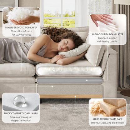 Attalee 113.4'' Modular Sectional Couches for Living Room with Storage Ottoman, Modern Comfy Deep Seat Sleeper Upholstered Cloud Couch Sofa, Oversized 4-Seat L Shaped Couch with Throw Pillows, Beige
