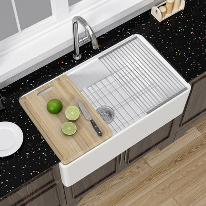 Miuara White Farmhouse Workstation Sink 31 Inch - Fireclay Apron Front Kitchen Sink Reversible 31"x18"x10", Farm House Style, Heavy Duty Deep Single Bowl, Undermount Installation, for Kitchen