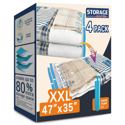 XXL Jumbo Vacuum Storage Bags, 47''X35'' Extra Large Space Bags for Blanket, Bedding, Comforters (4-XXL)