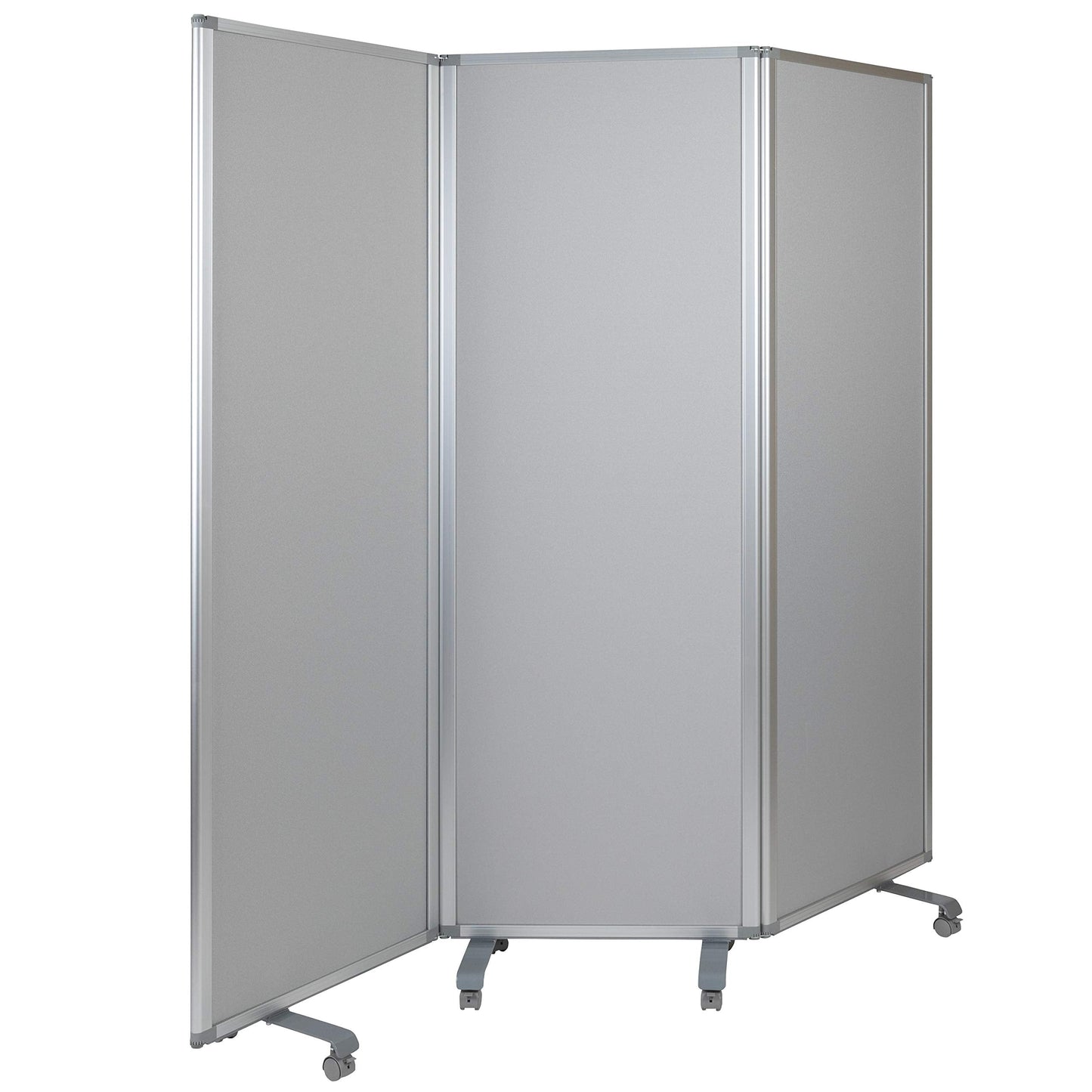Flash Furniture Raisley 3-Section Mobile Magnetic Whiteboard and Cloth Partition, Rolling Dry Erase Board Room Divider, 72"H x 24"W