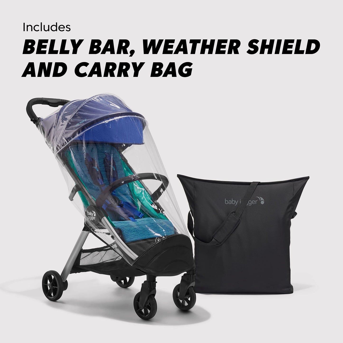 Baby Jogger® City Tour 2 Ultra-Compact Carry-On Approved Travel Stroller in Coastal with Belly-Bar Lightweight Easy Fold Ideal for Traveling and Everyday Adventures