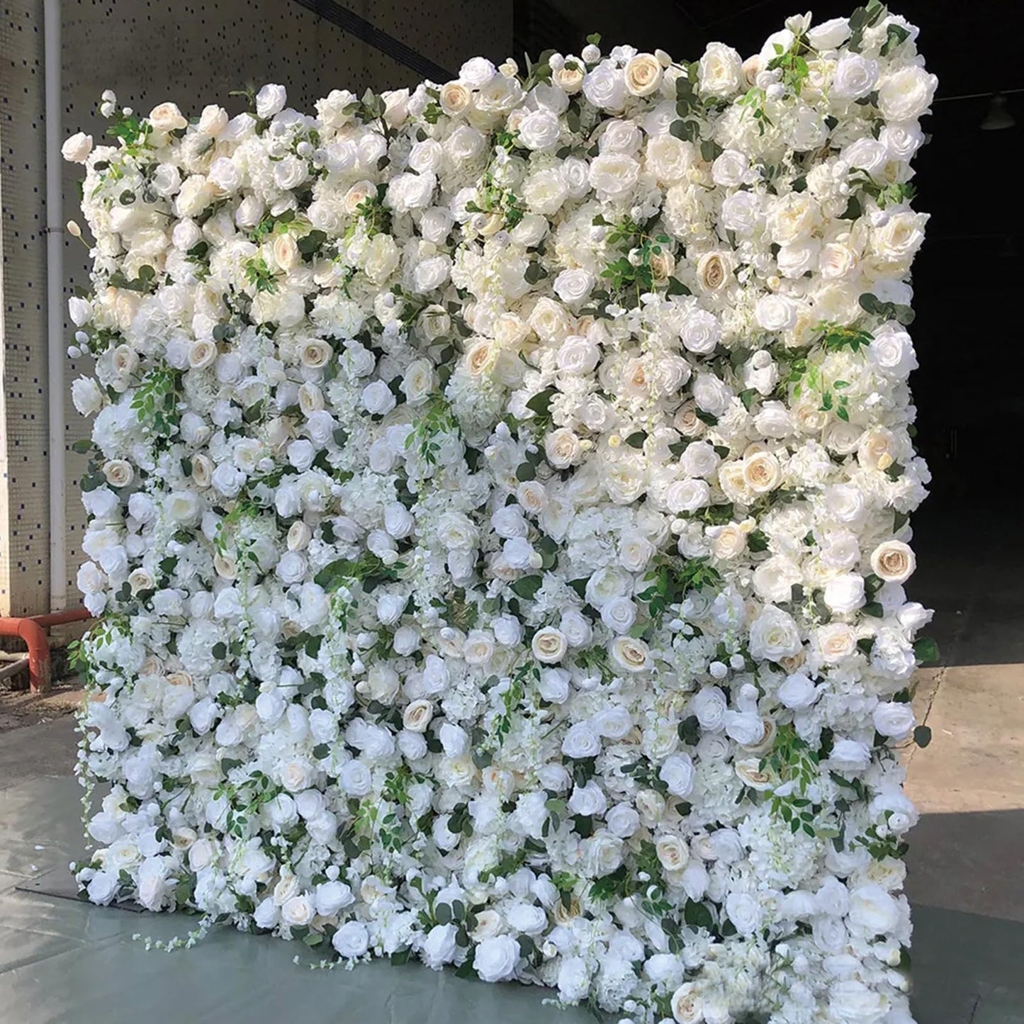Handmade White Roses Wall Large Artificial Flower Wall Backdrop Panels,Rose Wedding Backdrop 5D Floral Wall Fabric Flower Wall For Party Baby Shower Bridal Wedding Background ,3m*3m/10*10FT
