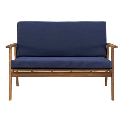 Linon Rosemary Solid Acacia Wood Four Piece Outdoor Chat Set with Blue Removable Cushions