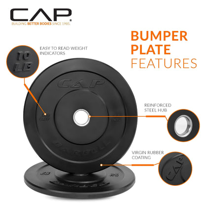 CAP Barbell 370 lb Elite Olympic Bumper Plate Set, Black