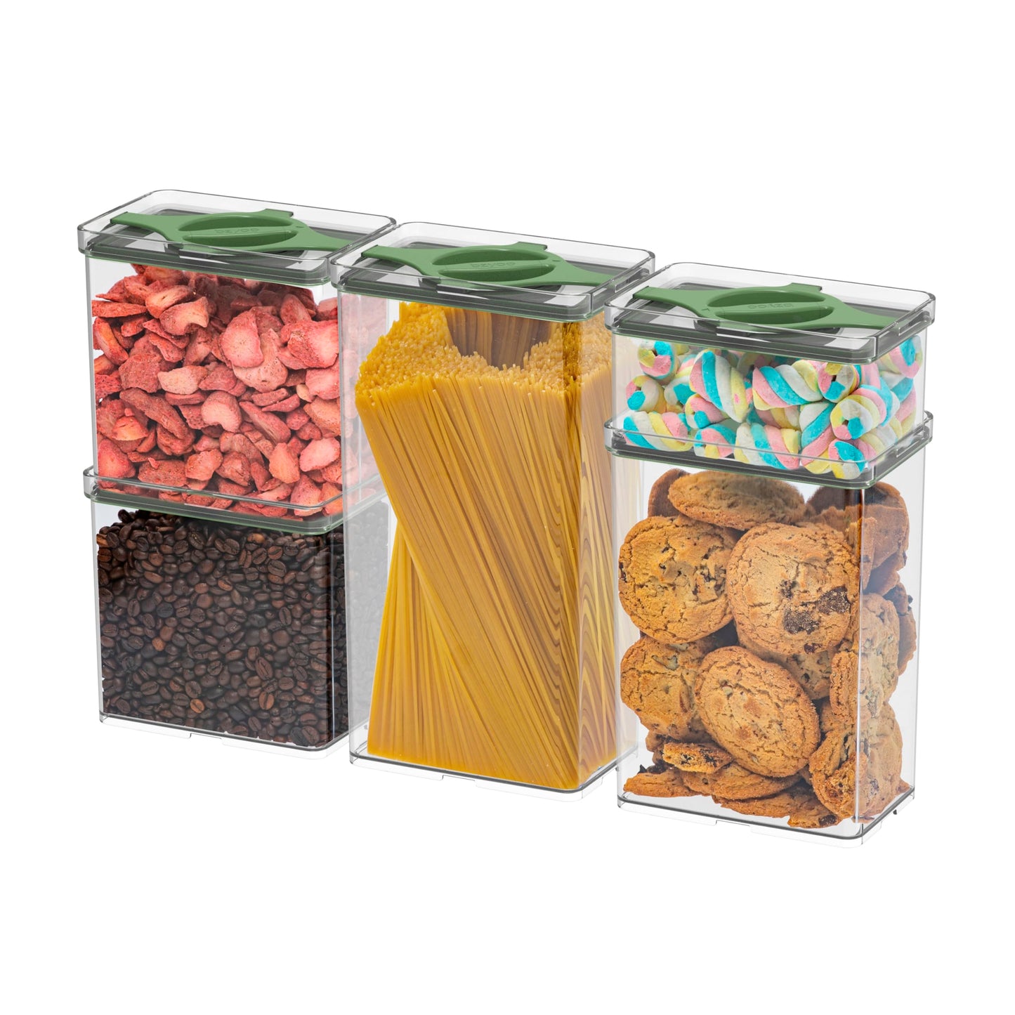 Prestoor 5-Piece SAN Airtight Pantry Storage Container Set, Leakproof Twist-Lock Lids, BPA-Free Stackable Canisters for Sugar, Flour, Pasta, Cereal & Snacks (0.8qt, 1.9qt ×2, 3qt, 4qt)