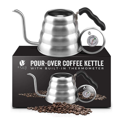 Bean Envy Pour Over Coffee Kettle, Small Gooseneck Kettle with Thermometer and Ergonomic handle, Pour Over Kettle Stainless Steel 40 Oz, Gooseneck Tea Kettle for all occasions.