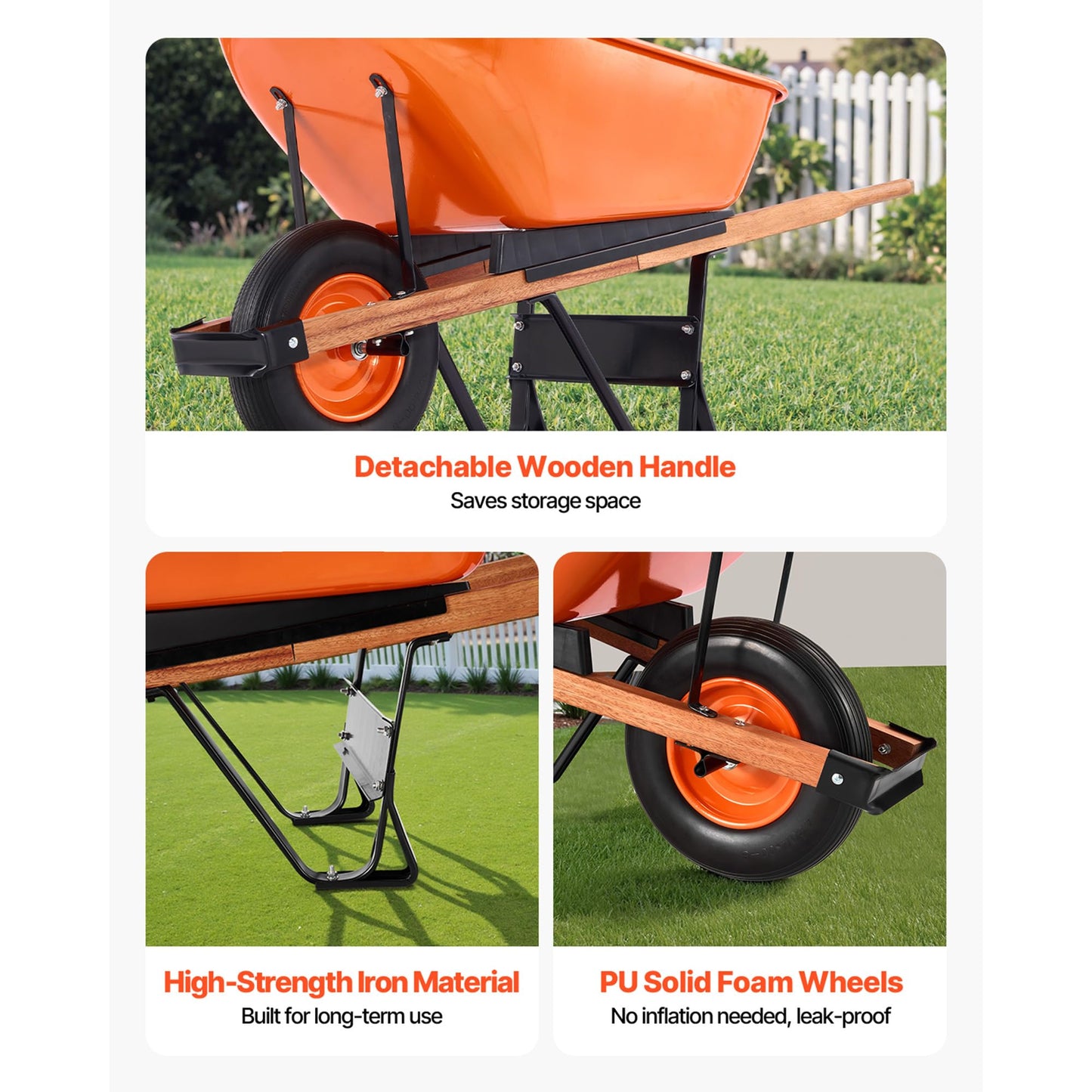 Happybuy Wheelbarrow Cart, 6 Cu. Ft. Load & 330 lbs Capacity, One Wheel Garden Dump Cart Wheel Barrow with Metal Handle & 16" Wide Track Wheels, Easy Loading Utility Yard Cart & Wagons for Lawn Farm