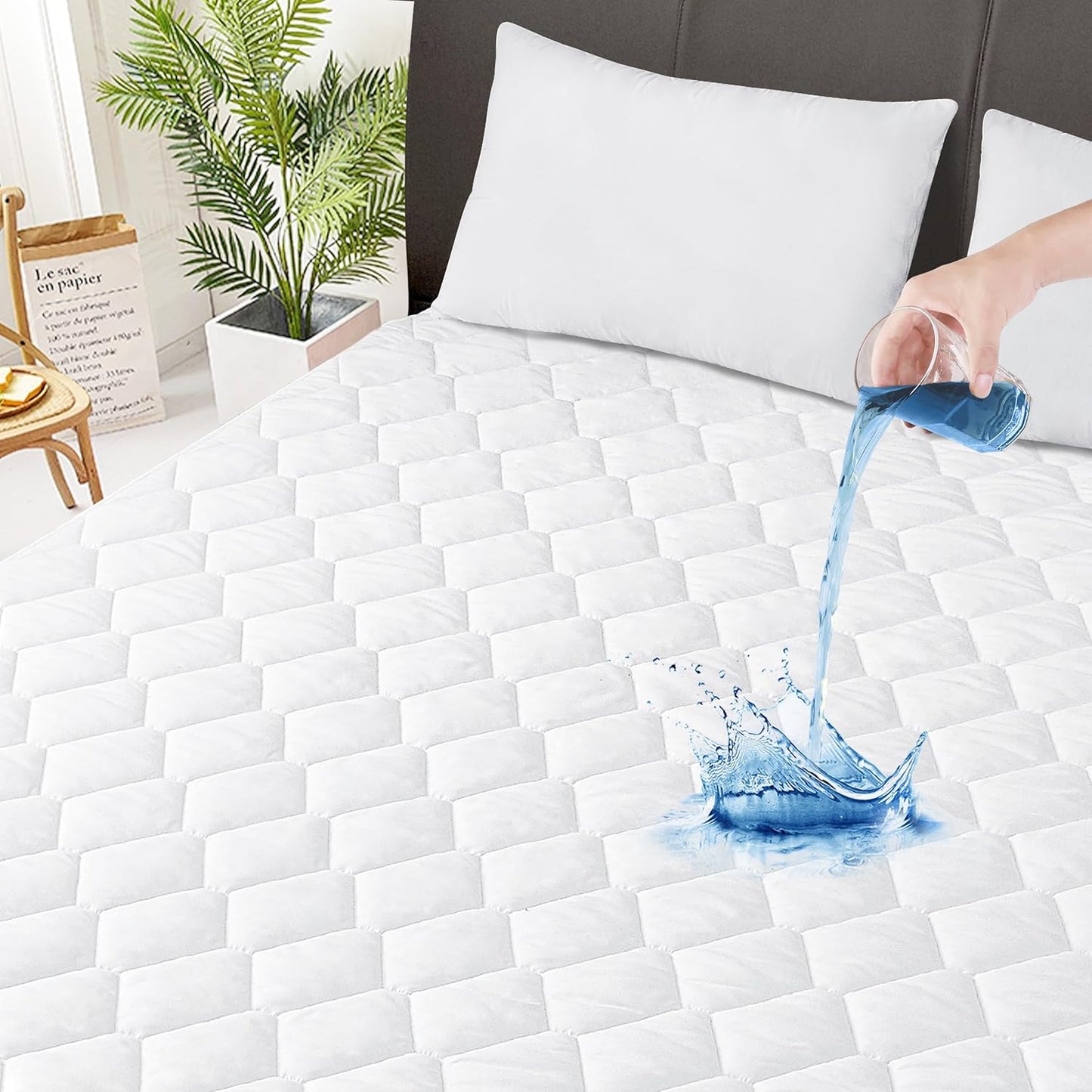 8-21 Inches King Quilted Fitted Waterproof Mattress Pad, Breathable Premium Soft Filling Mattress Protector, Deep