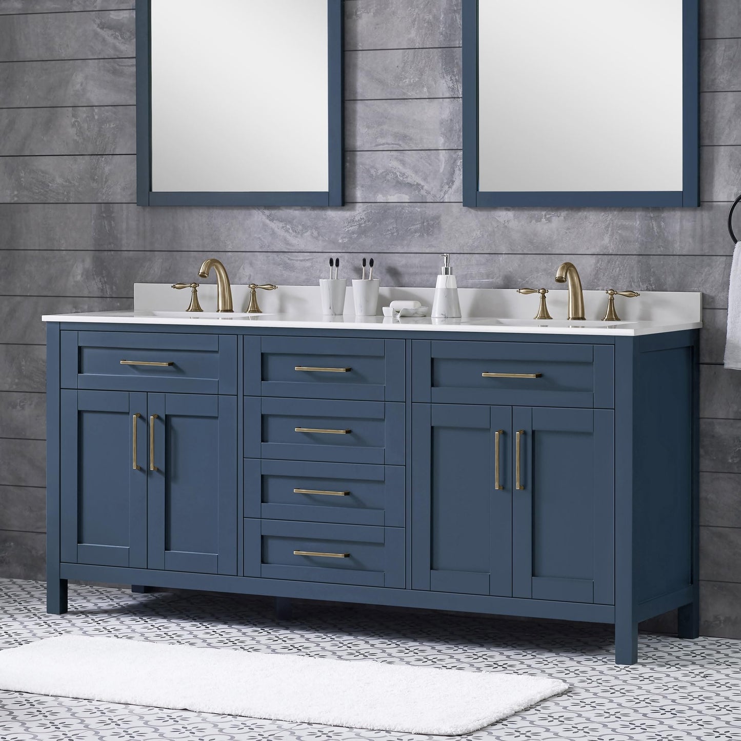 OVE Decors Tahoe 72 Midnight Blue Double Vanity with White Cultured Marble Countertop