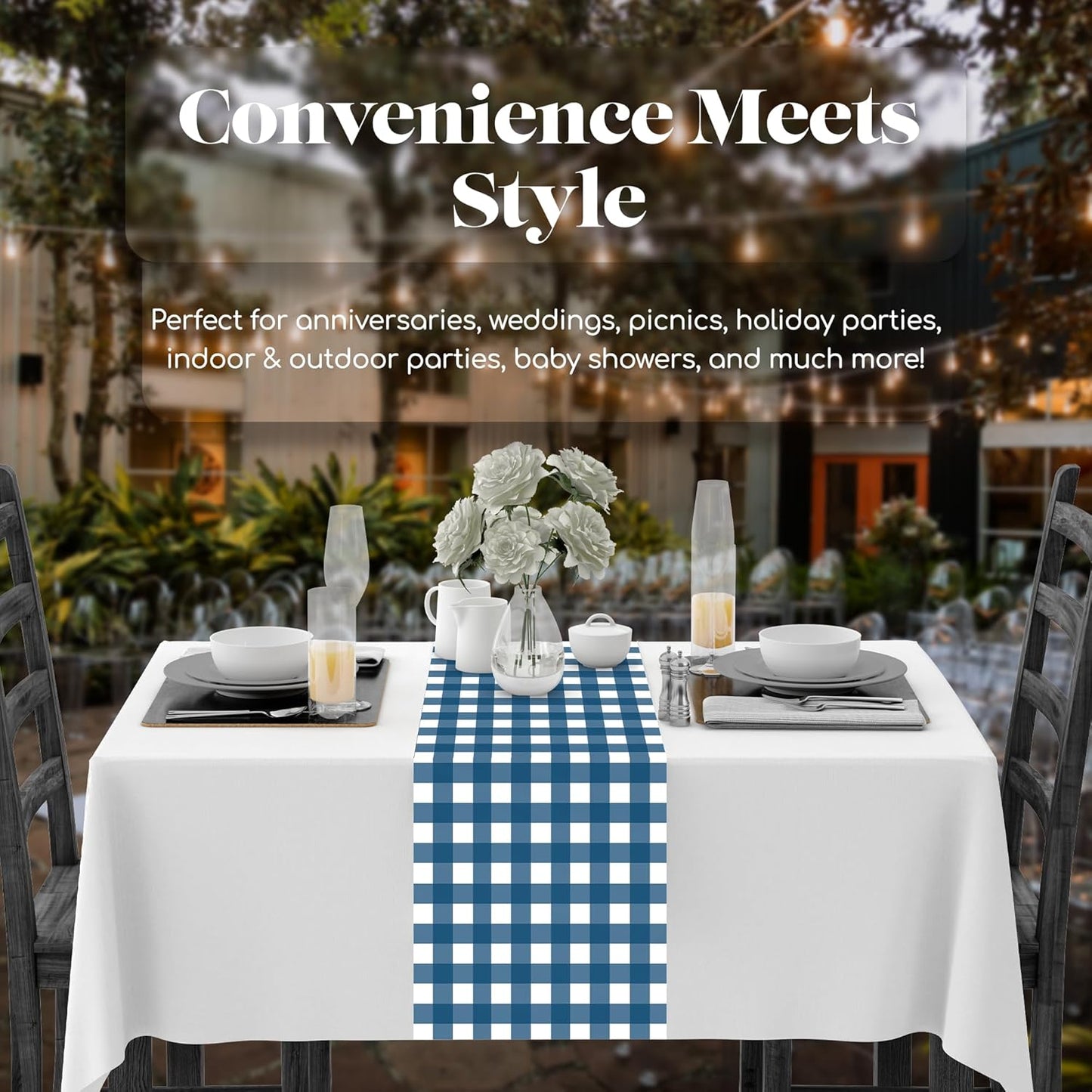 12 Pack 14 108 Inch. Blue Gingham Checkered Premium Disposable Plastic Table Runner x Table Runner for Dinner Parties