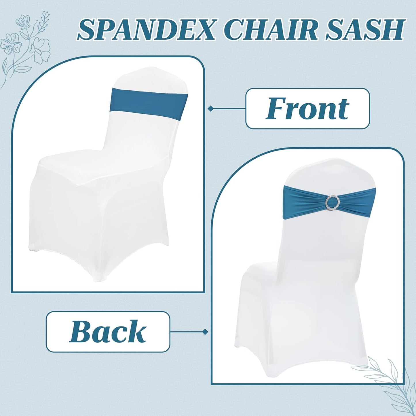 MDS Premium Spandex Chair Sashes - Stretchy Bow Covers with Buckle Slider | Pack of 100 - Dark Teal