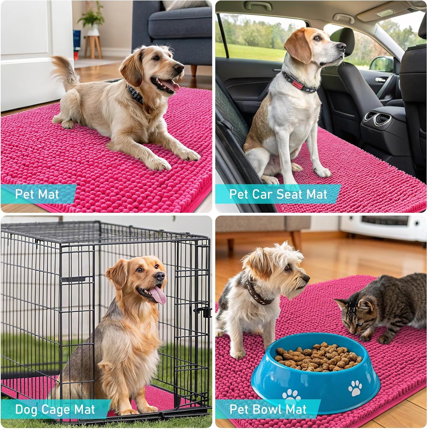 OLANLY Dog Door Mat - Absorbent Non-Slip Chenille Mat for Muddy Paws | 45x27, Quick Dry, Hot Pink