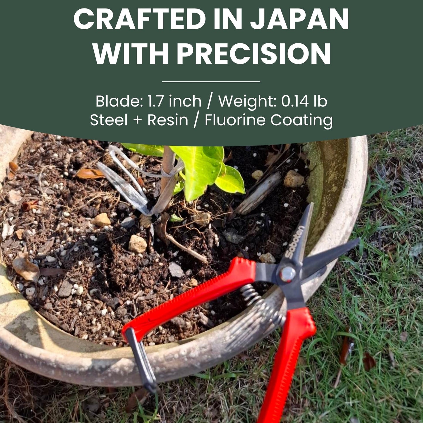 Saboten SD-8 Japanese Micro Tip Harvesting Snips, Ultra-Light 2.3 oz (65g) Pruning Scissors for Herbs, Flowers & Vegetables, HRC60 Blade Steel, Spring Action + Safety Lock, Made in Japan