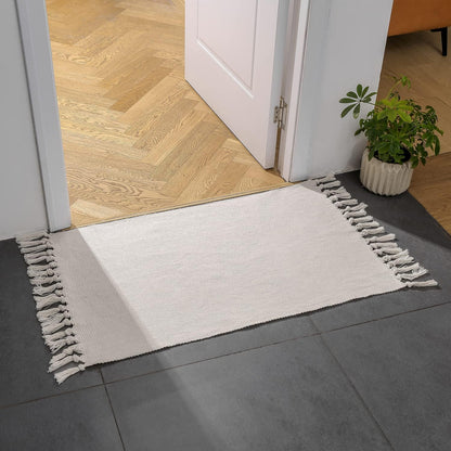 Boho Bathroom Rug, 2'x3', Hand Woven Tassel Solid Color Area Rug, Washable Bedroom Runner for Laundry Kitchen