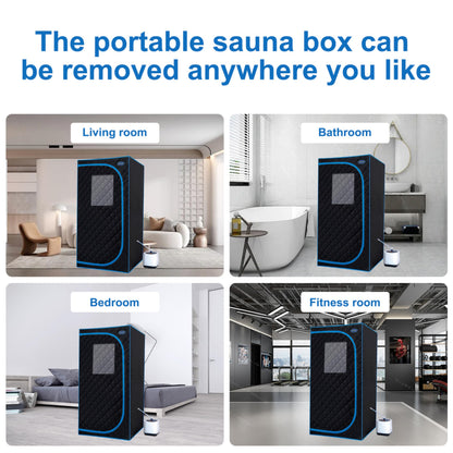 Portable Black Full Size Steam Sauna Tent - Personal Home Spa with Steam Generator, Remote Control, and Foldable Chair for Relaxation and Detox at Home