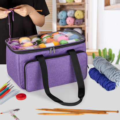 Yarwo Knitting Yarn Bag, Crochet Tote with Pocket for WIP projects, Knitting Needles(Up to 14”) and Skeins of Yarn, Christmas & New Beginnings Gifts for Women, Purple (Bag Only)