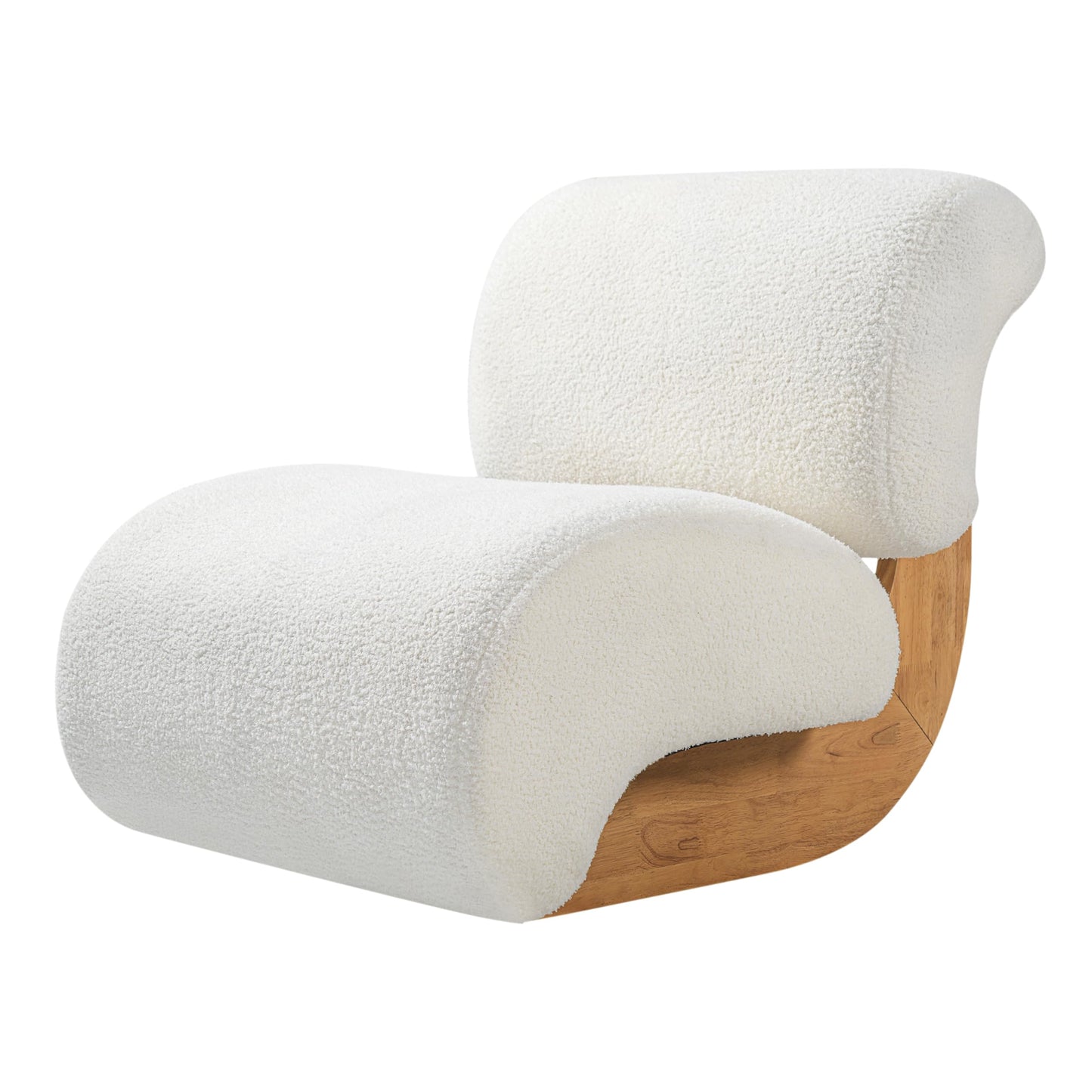 Merax 28" Modern Curved Boucle Accent Chair with Solid Wood Base, Mid-Century Armless Upholstered Slipper Lounge Chair for Living Room, Bedroom, Reading Nook, Natural + Beige