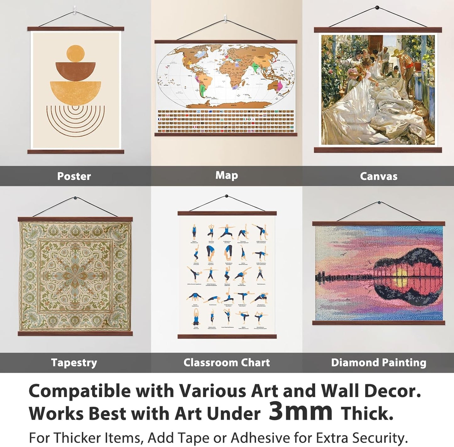 14x14 14x20 14x24 HONKKI Magnetic Poster Hanger Frame for Movie Music Posters Wall Art,Walnut Wood Picture Frames