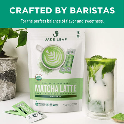 Jade Leaf Matcha Organic Matcha Latte Mix - Lightly Sweet Premium Barista Crafted Matcha Powder Stickpacks - Japanese Matcha Powder - 0.35 Ounce (Pack of 100)