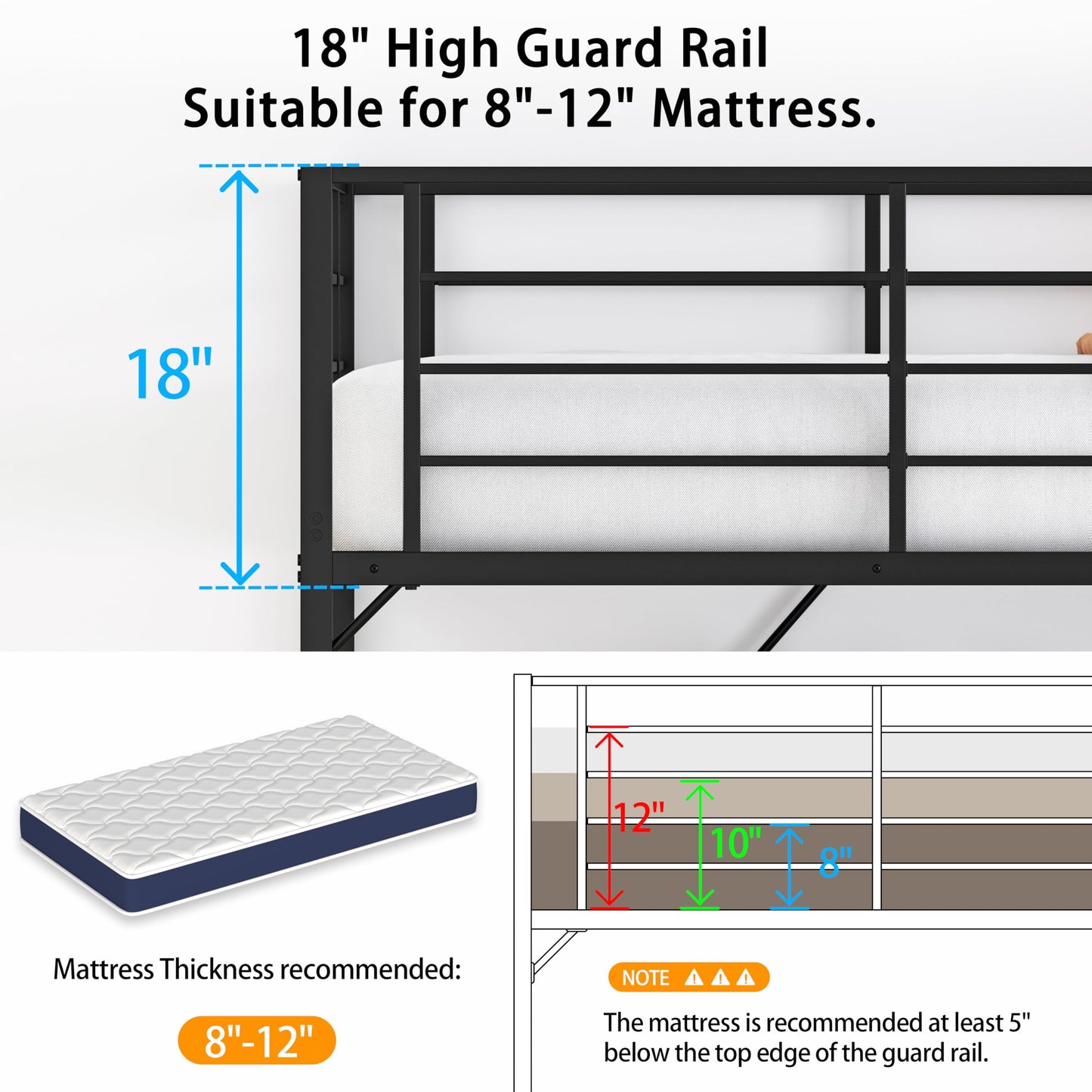 Realhotan 75Inch Full Loft Bed with Ladder and High Guardrail, No Box Spring Required,Space-Saving,No Sagging Metal Slat Support Heavy Duty Bedframe, Black