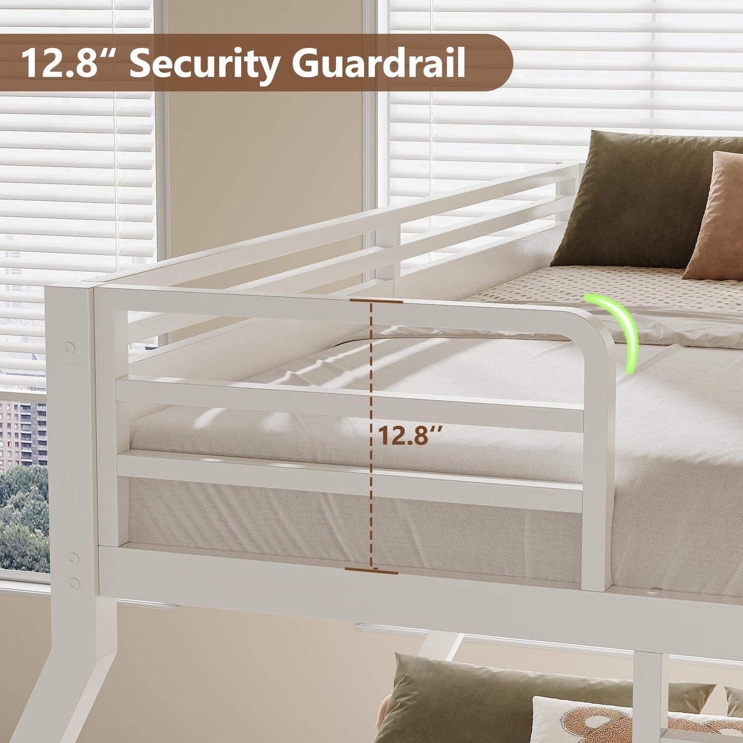Feonase Bunk Beds Twin Over Full Size, Heavy Duty Metal Bunk Beds with Safety Guardrail & Ladders, Steel Loft Bed Frame for Teens and Adults, Apartment or Dorm, Noise Free & Easy Assembly, White