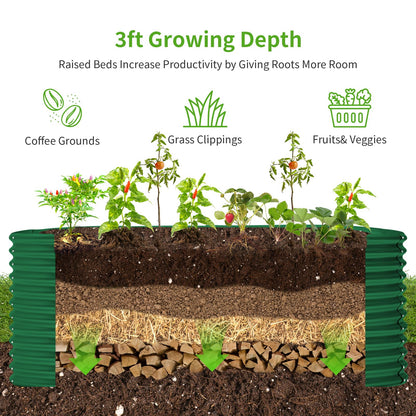 Land Guard 8x4x3ft Oval Galvanized Raised Garden Beds, Large-Capacity Metal Planter Box Outdoor, Durable Deep Raised Garden Bed 3ft Tall, Raised Beds for Gardening Vegetables, Forest Green
