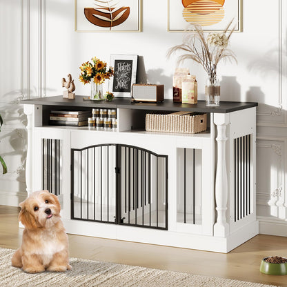 63 Inch Double Dog Crate TV Stand, Heavy Duty Wooden Dog Crate Furniture for 2 Dogs, Dog Kennel Indoor Furniture Ideal for 2 Dogs