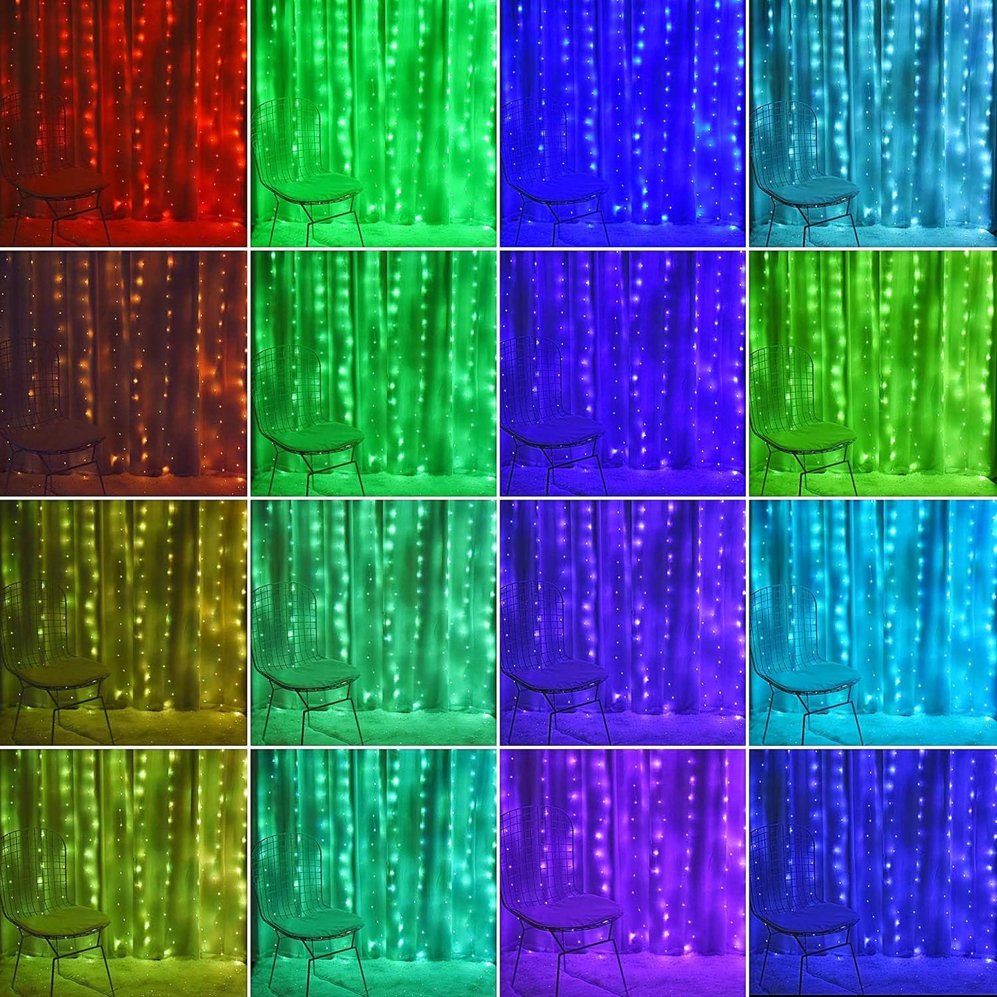 16-Color 4 Fairy Curtain Lights - Changing String Lights with Remote, Lighting Modes, Ideal for Christmas, Weddings