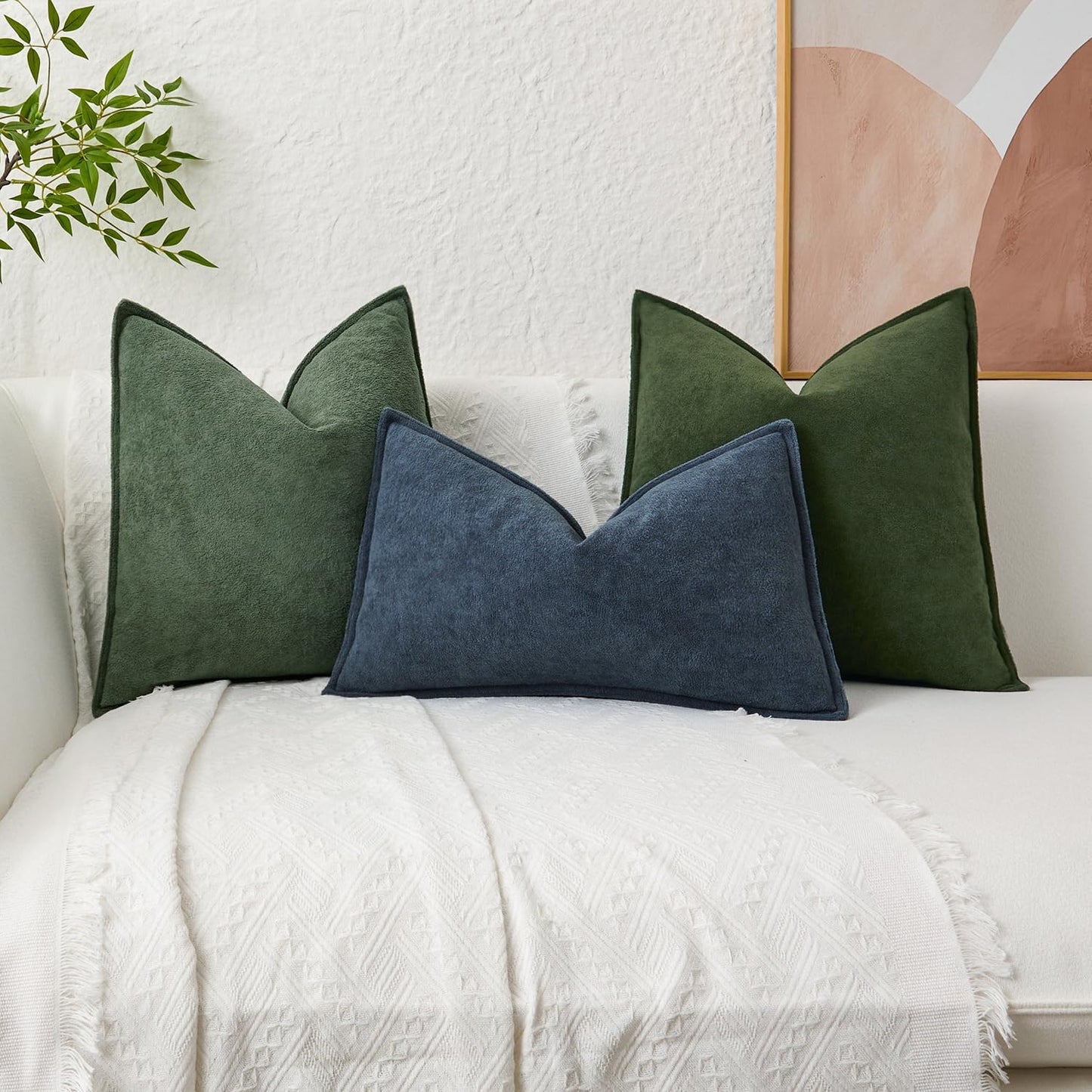16x16 Inch Pack 2 Kevin Textile Spring Waterproof Decorative Pillow Covers Moss Green of Soft Boucle Textured Throw