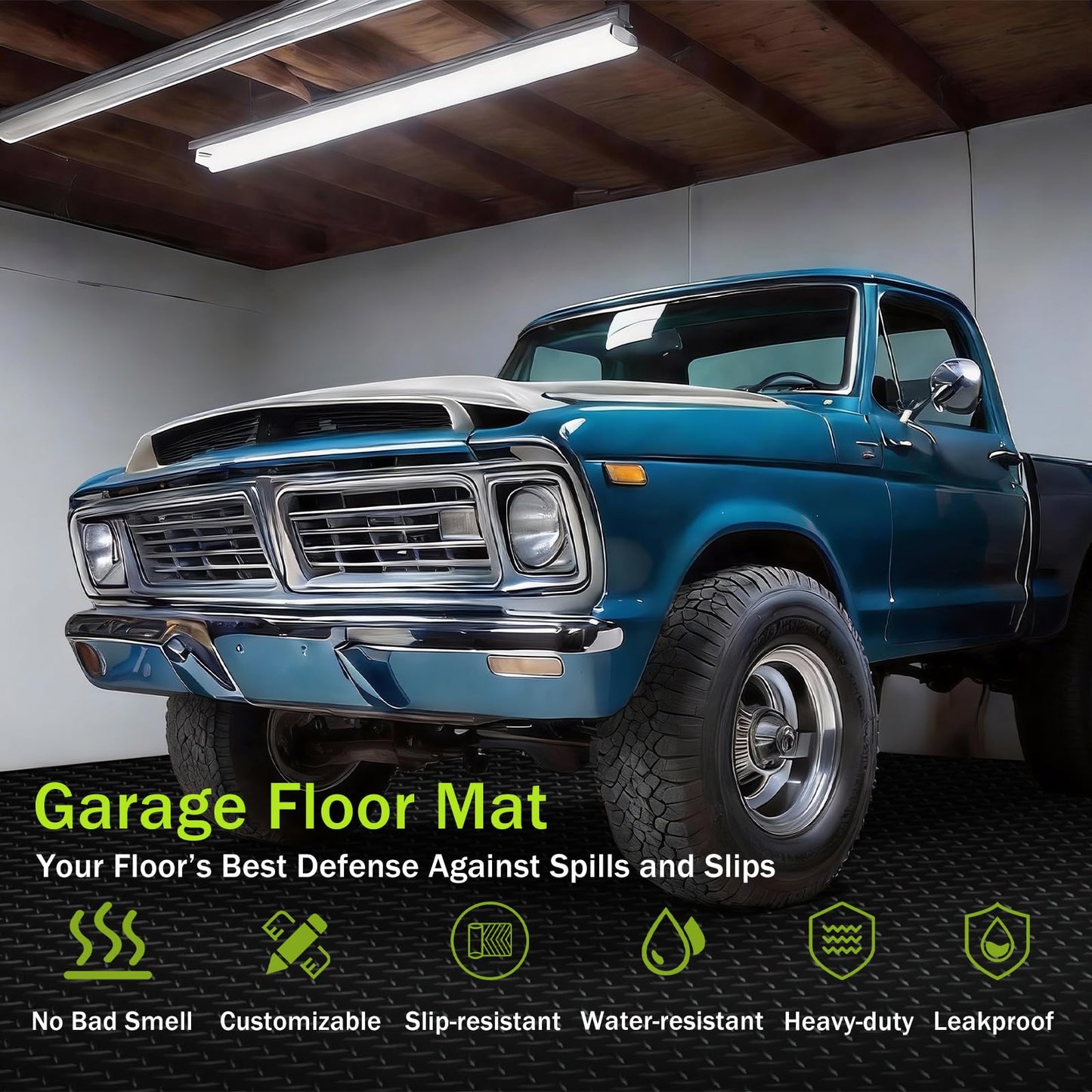 FomanXtre 10x20 FT Garage Floor Mat, 2.8mm Thickened Flooring Roll for Under Car Diamond Plate PVC Rubber Mat with 20 Pcs Tapes, Non-Slip Floor Mat for Garage, Warehouse, Gyms, Trailer, Black