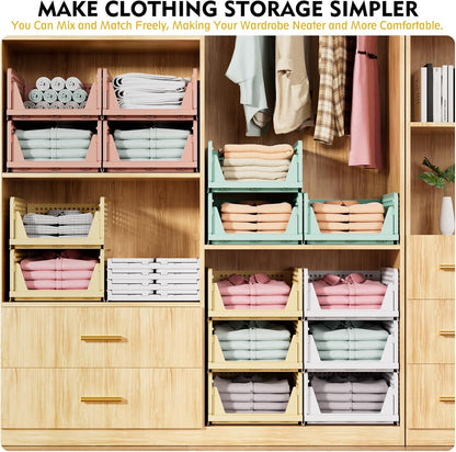 SNSLXH Stackable Closet Organizer Box - Multifunctional Foldable Storage Basket for Bathroom & Laundry - Green, 5 Pack
