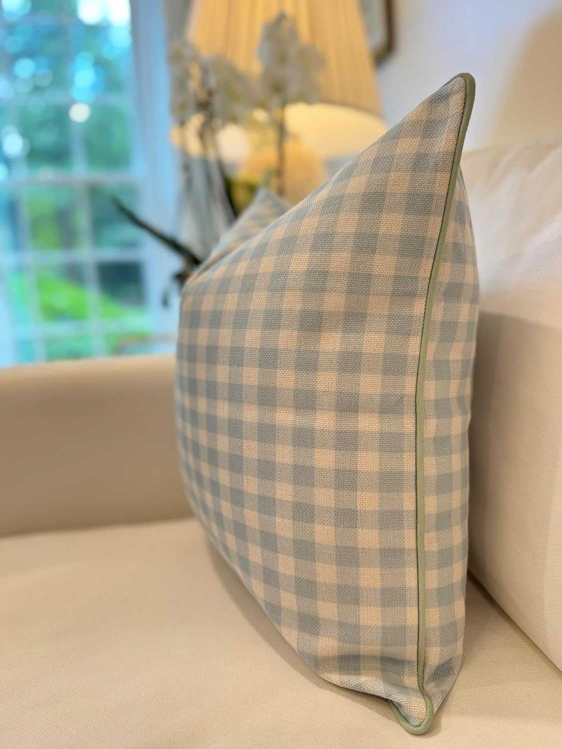 20" 20" Jillien Harbor The Charlie Decorative Pillow Cover Blue and White Accent Pillow Cover with Gingham-Inspired