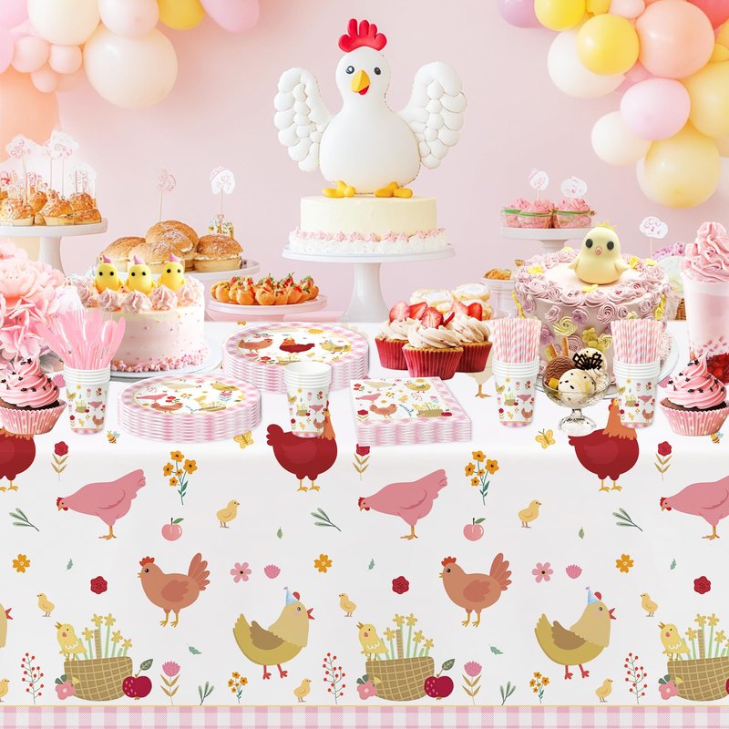 Suhelkit Chicken Party Decorations Tablecloth for Birthday Baby Shower, 3 Pack Farm Animal Barnyard Little Chick Birthday Party Supplies Table Cover, 55in x 86in