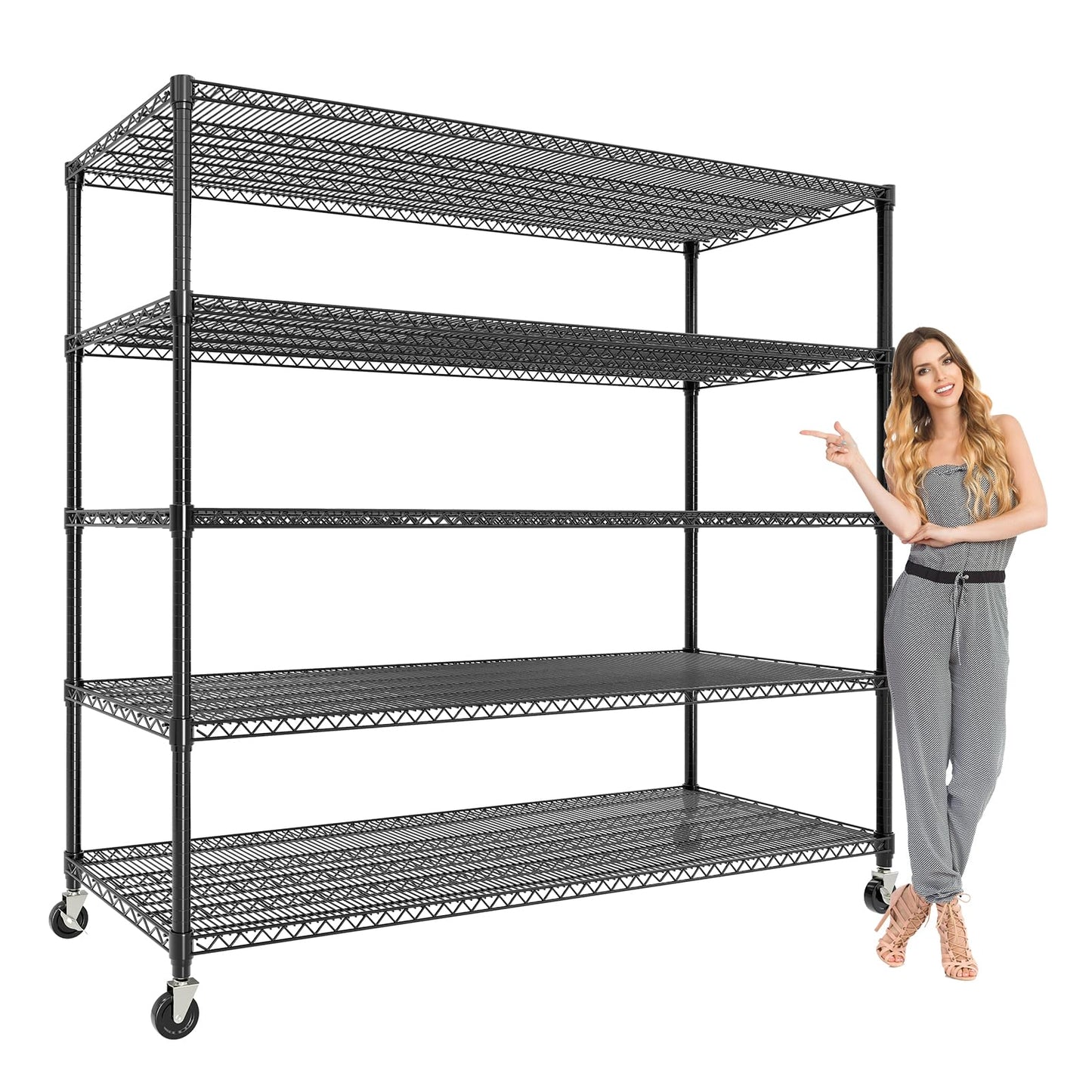 GAOMON 59" W Storage Shelves 82.6" H Heavy Duty Garage Shelving Units with Wheels, 5-Tiers Wire Shelving Rack Metal Storage Shelves for Garage Pantry Kitchen Commercial Industrial, 3300LBS Capacity