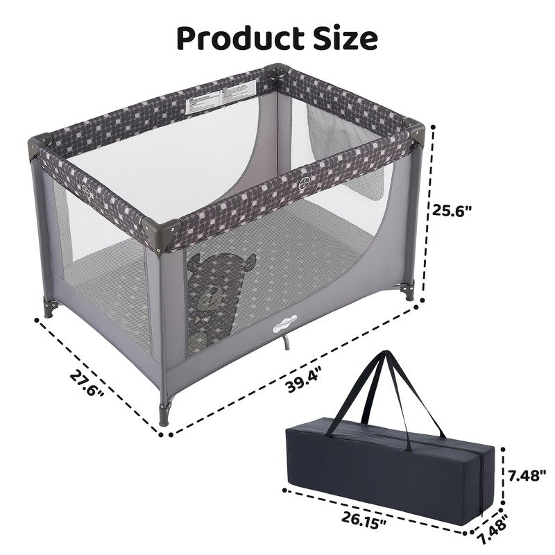 Pamo Babe Compact Pack and Play - Portable Crib for Baby, Lightweight Foldable Travel Playard with Mattress Pad & Carry Bag, Safe Breathable Travel Bed for Home, Trips & Family Visits, Cute Pattern